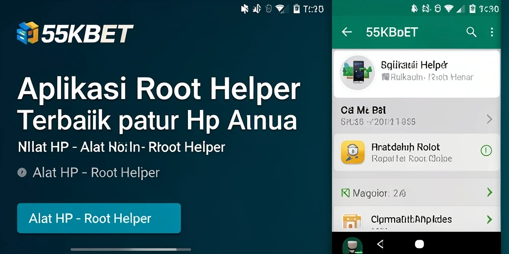 Tampilan antarmuka aplikasi Root Helper 55KBET yang sederhana dan user-friendly.