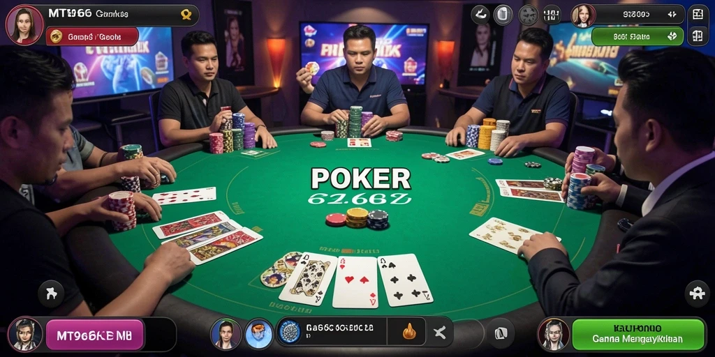 Tampilan antarmuka permainan Poker yang menarik dan interaktif.