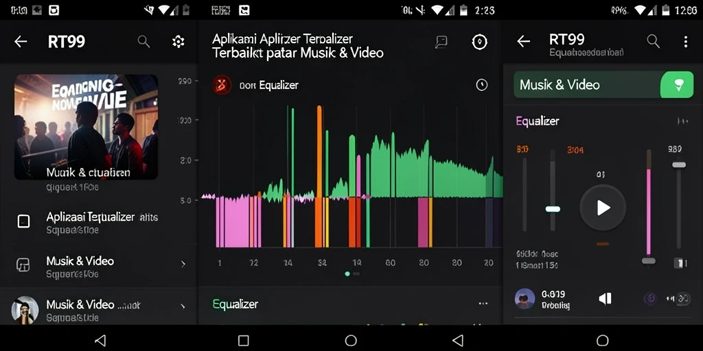 Antarmuka aplikasi Equalizer RT99 yang intuitif dan menarik.